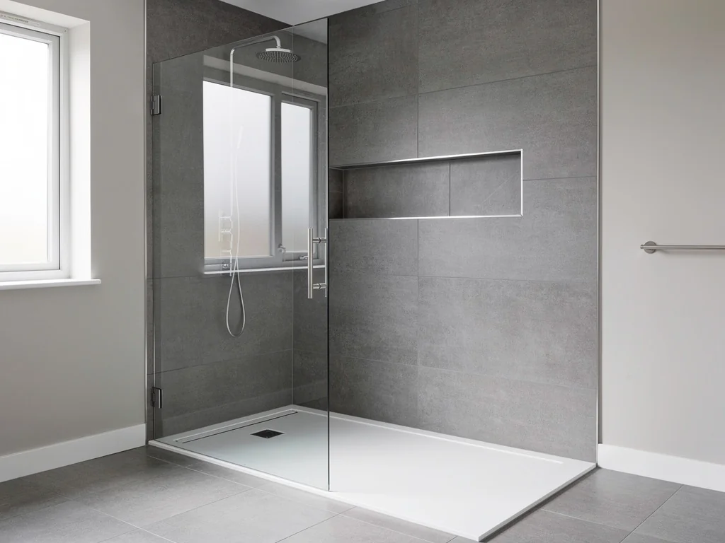Douche PMR de plain-pied installée à la place d'une ancienne baignoire